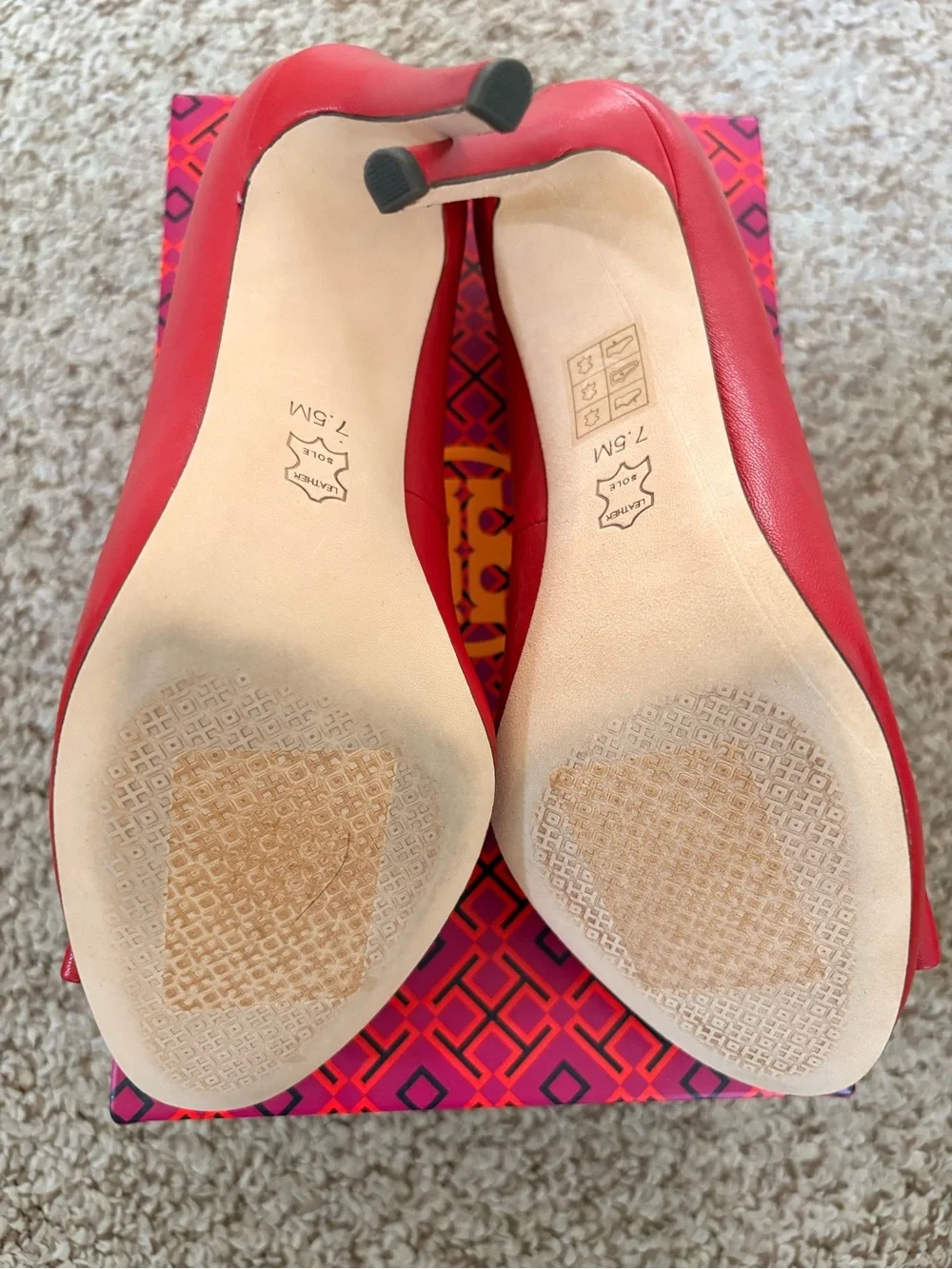Tory Burch Red Leather Bow Pumps with Gold Plaque